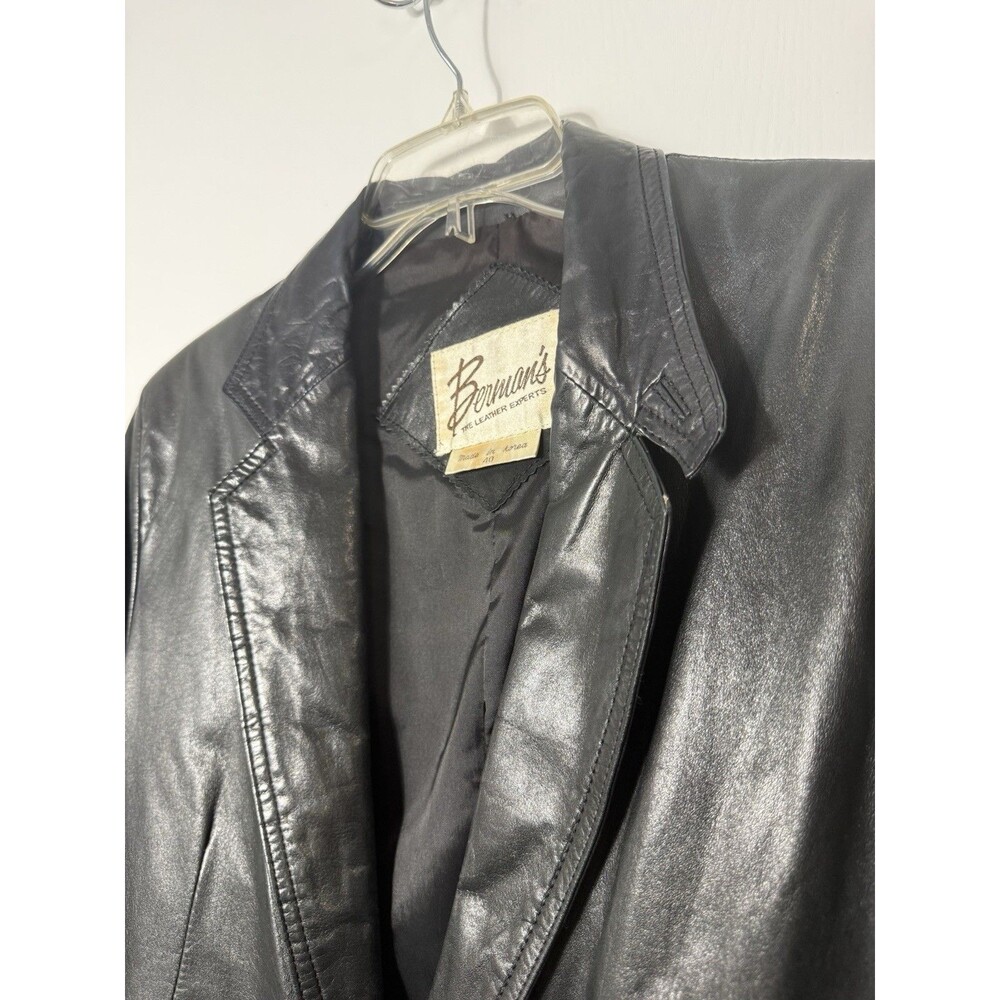 Berman's Blazer Mens 40 Black Leather Sport Coat Jacket 2 Button Casual